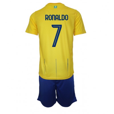 Otroški Nogometni dresi Al-Nassr Cristiano Ronaldo #7 Domači 2023-24 Kratek Rokav (+ Kratke hlače)